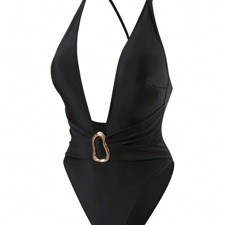 Damen Einteiler Badeanzug mit tiefem V-Ausschnitt und elegantem Schmuckdetail Echo Archiv