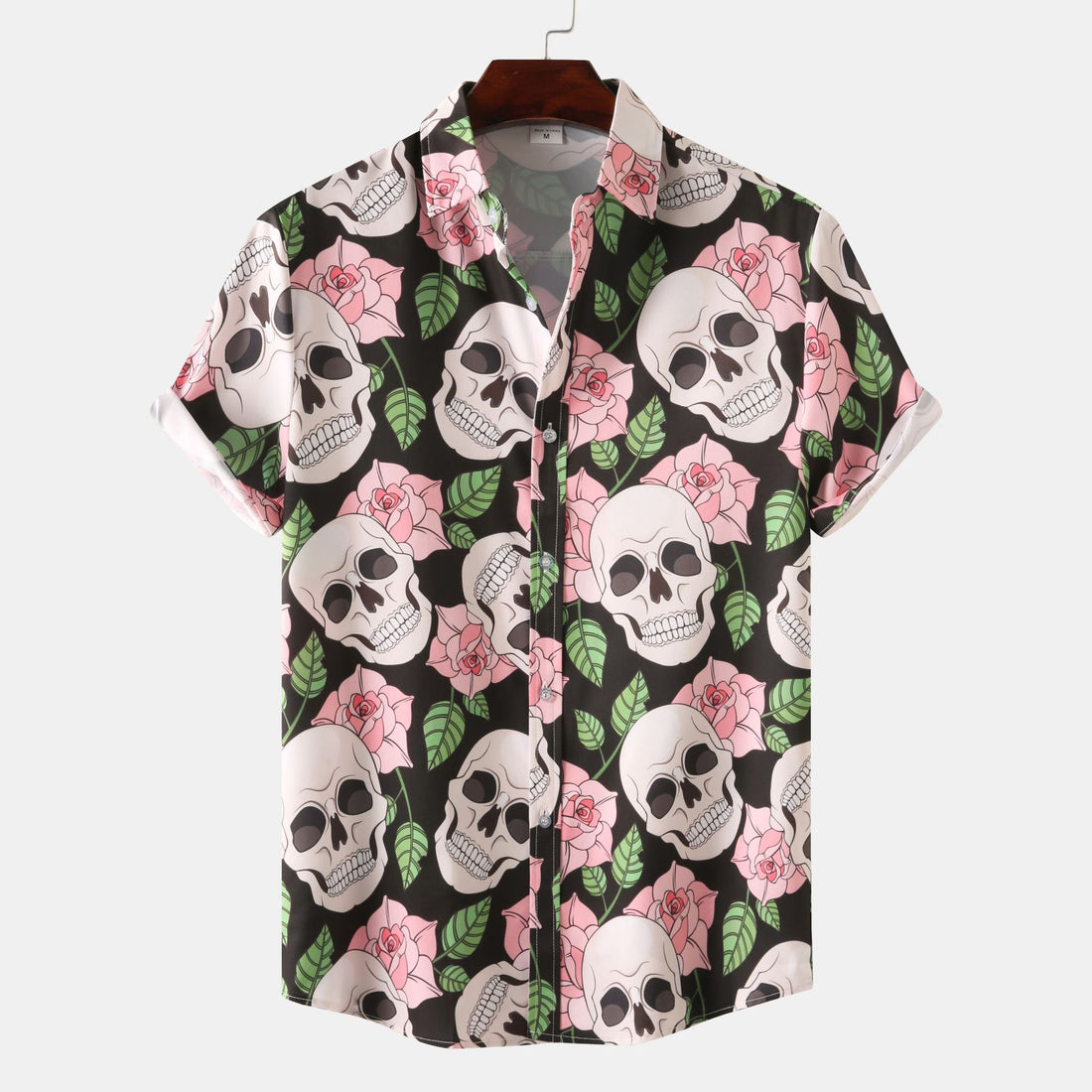 Herren Kurzarmhemd mit kreativem Totenkopf- und Blumenmuster 1757487585 – Arvello