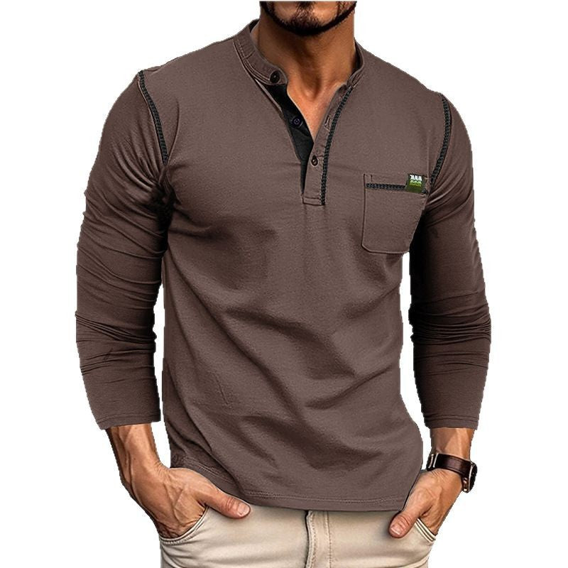 Herren Langarm Henley-Shirt mit Brusttasche Echoarchiv