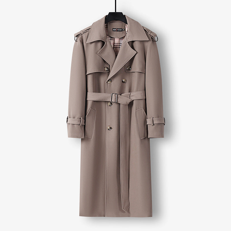 Damen Eleganter lang geschnittener Wollmix-Trenchcoat mit doppelreihiger Knopfleiste und Bindegürtel Echoarchiv
