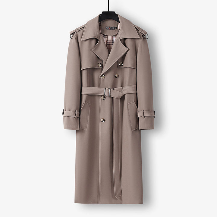 Damen Eleganter lang geschnittener Wollmix-Trenchcoat mit doppelreihiger Knopfleiste und Bindegürtel Echoarchiv