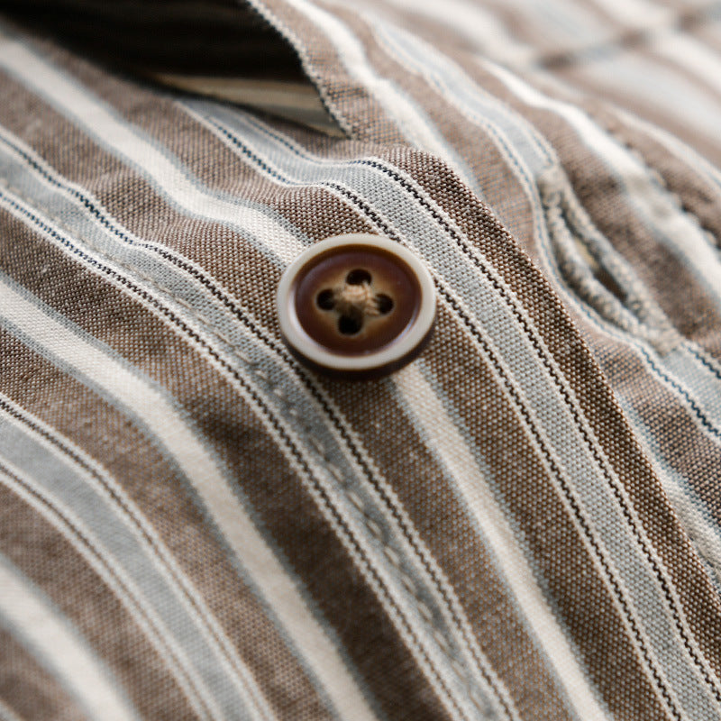 Herren Leichtes gestreiftes Hemd‑Overshirt aus Leinen‑Baumwollmix mit Relaxed‑Fit und aufgesetzter Brusttasche Echoarchiv