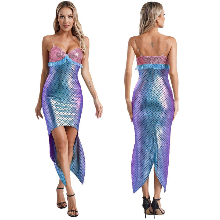 Damen Glamouröses Meerjungfrau-Kleid mit asymmetrischem Saum und schimmerndem Oberteil Echo Archiv
