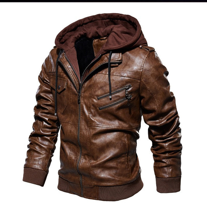 Herren modische Lederjacke mit Kapuze und Innenfleece Echo Archiv