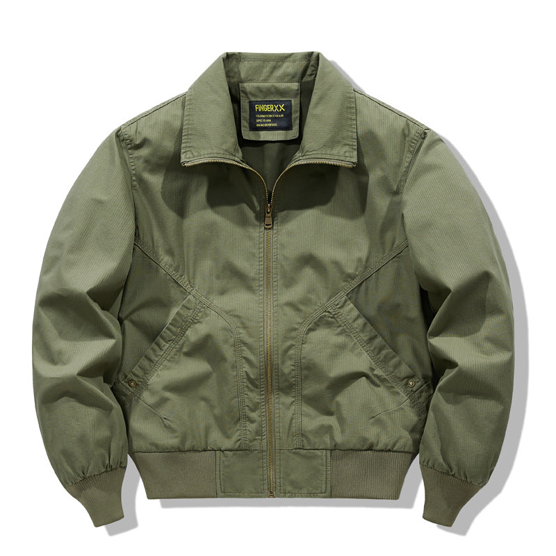 Men's zip-front collared micro-ripstop bomber with angled seam hand pockets and elasticated cuff hem – Brevano