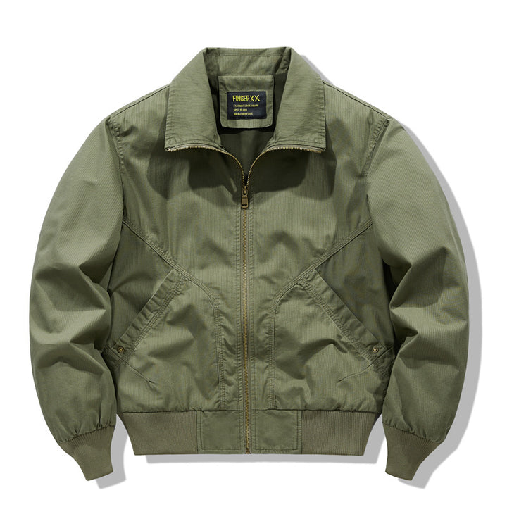 Men's zip-front collared micro-ripstop bomber with angled seam hand pockets and elasticated cuff hem – Brevano