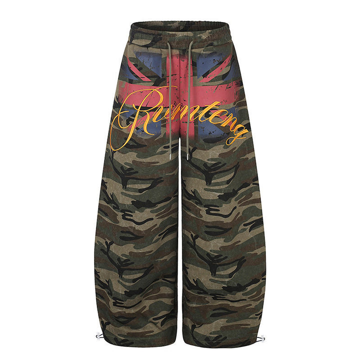 Damen Extraweite Camouflage-Palazzo-Hose mit Tunnelzugbund, Kordelzug und verstellbarem Saum Echoarchiv