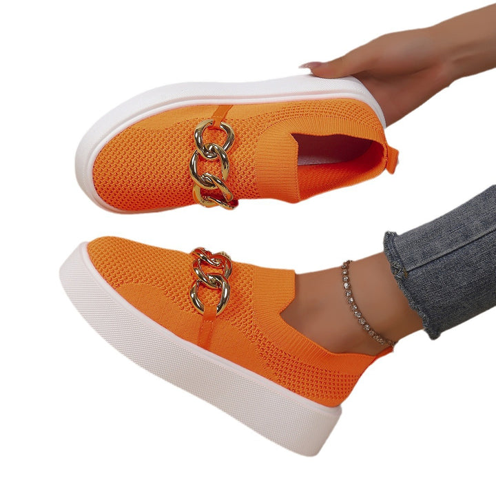 Damen Strick‑Slip‑On Sneaker mit Plateau‑Sohle und auffälliger Metallkettendeko Echo Archiv
