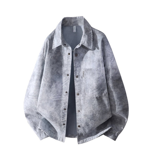 Herren Oversize-Hemdjacke mit Vintage-Waschung und Druckknopffront Echoarchiv
