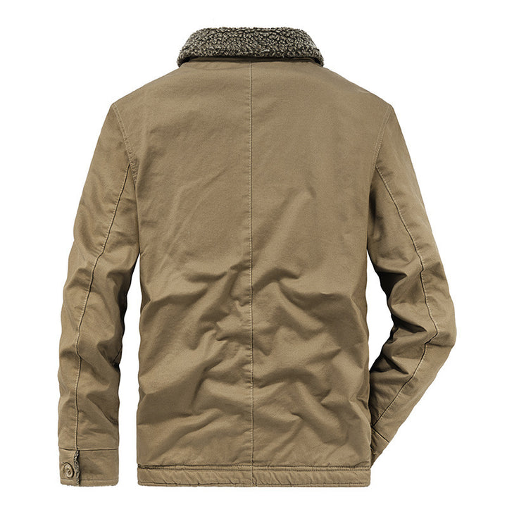 Herren Canvas-Workerjacke mit durchgehendem Teddyfutter, Stehkragen und Kordelzug – Taviero