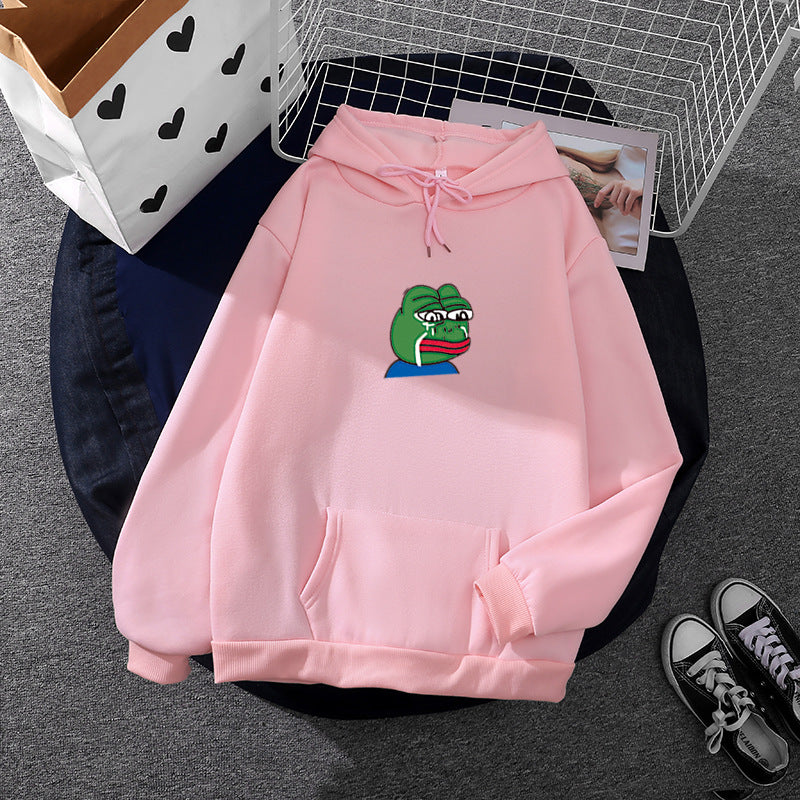 Unisex relaxed-fit Kapuzenpullover mit weichem Fleece-Futter, Kängurutasche und gesticktem Frosch-Emblem – Auréline