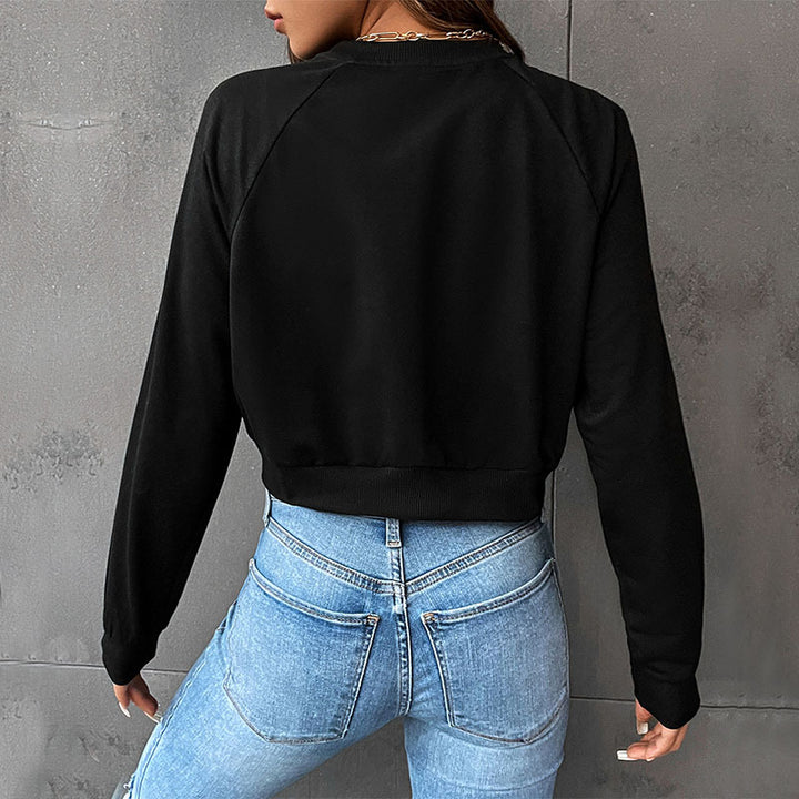 Damen Kurzes minimalistisches Sweatshirt mit Raglanärmeln und geripptem Saum Echoarchiv