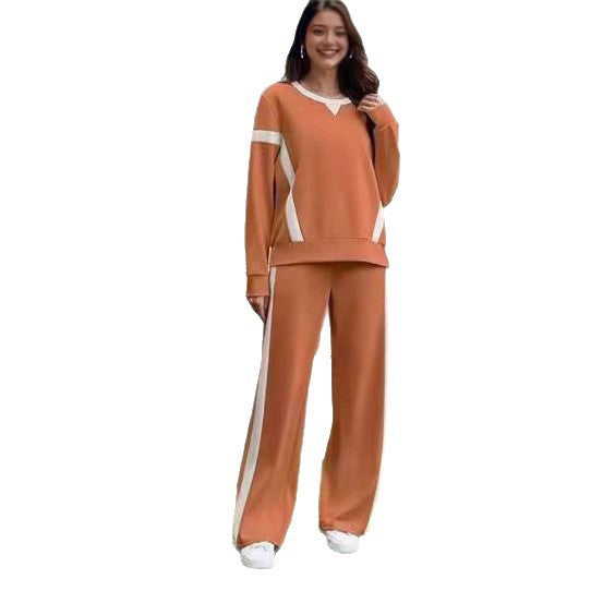 Damen sportives Lounge-Set mit weitem Sweatshirt, Palazzohose und seitlichen Kontraststreifen – Avérine