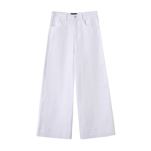 Damen Weite hochtaillierte Palazzo-Hose aus Baumwollmix mit Umschlagsaum Echo Archiv