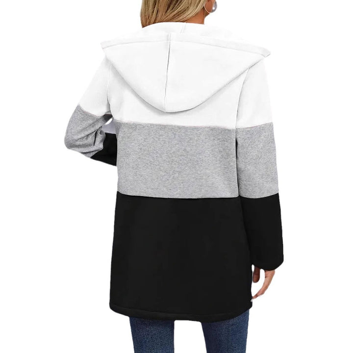 Damen Kapuzen-Farbblock-Mantel mit durchgehendem Reißverschluss, oversized Schnitt und mittellanger Silhouette – Célinea