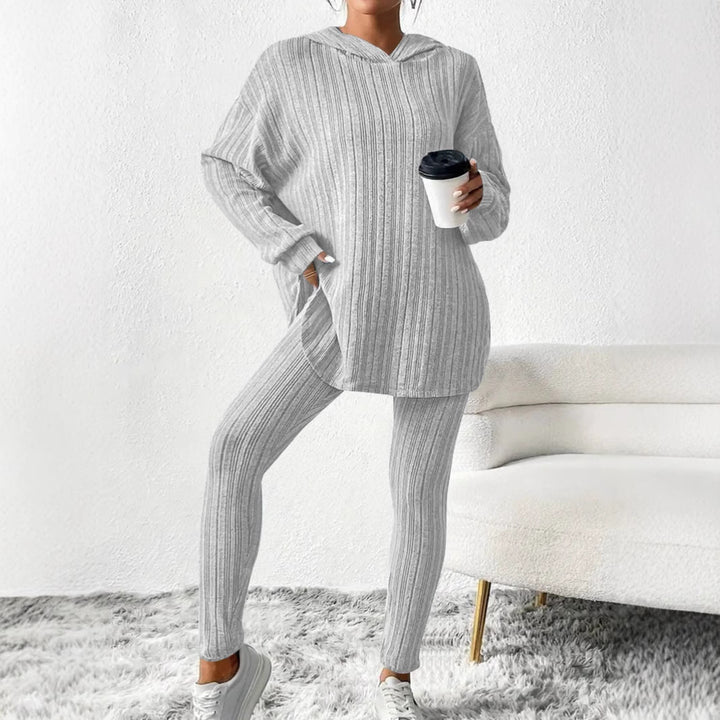Damen Geripptes Feinstrick‑Loungewear‑Set mit Kapuzenpullover und hochtaillierten Leggings Echoarchiv