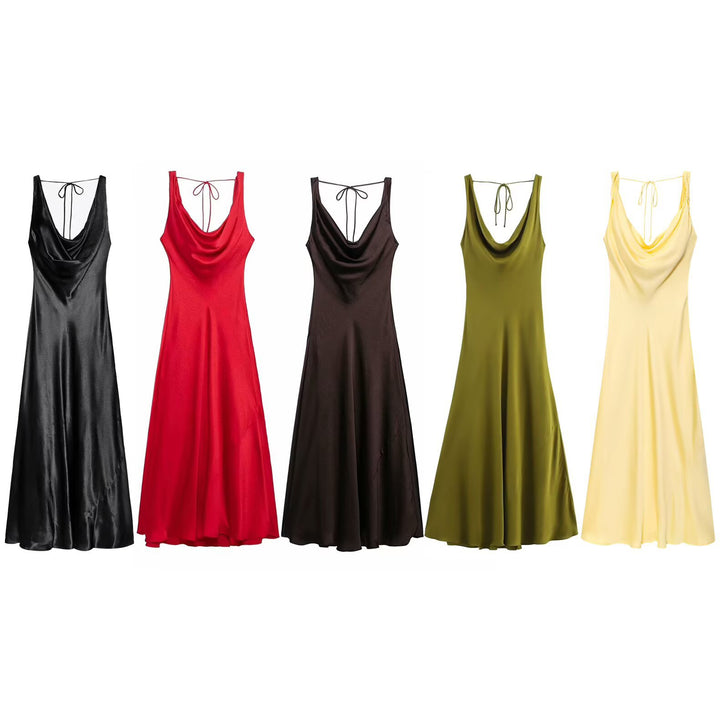 Damen elegantes Satin-Nachtkleid mit schmalen Spaghettiträgern und fließendem Schnitt Echo Archiv