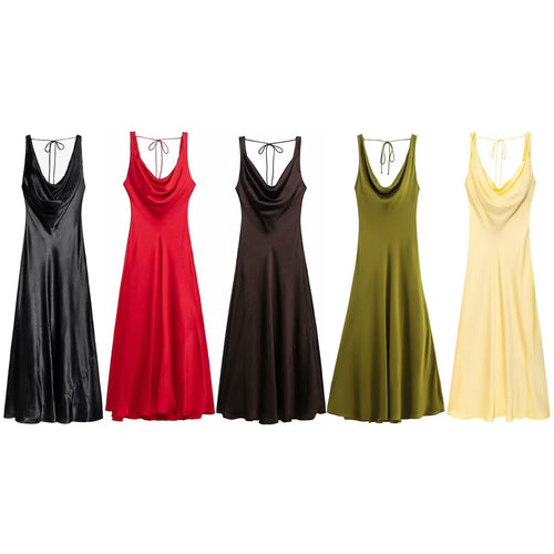 Damen elegantes Satin-Nachtkleid mit schmalen Spaghettiträgern und fließendem Schnitt Echo Archiv