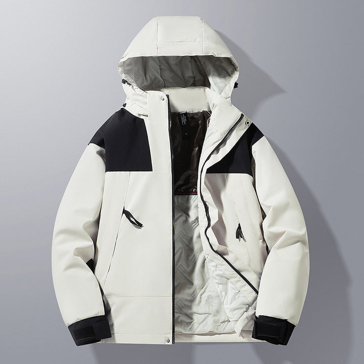 Herren Softshell-Isolationsjacke mit Kapuze, Kontrastbesatz und verstellbaren Klettverschluss-Manschetten – Taviero