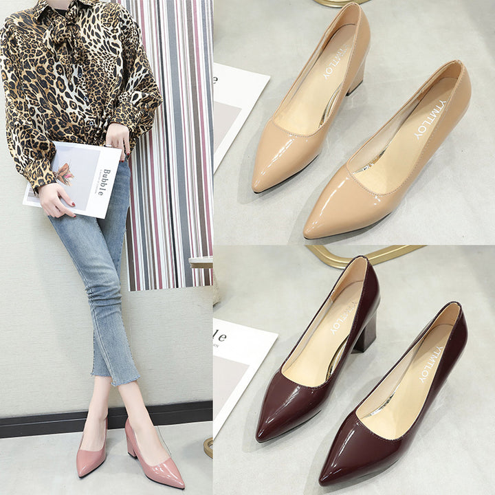 Damen Klassische Lack-Pumps mit spitzer Form und stabilem Blockabsatz Echo Archiv