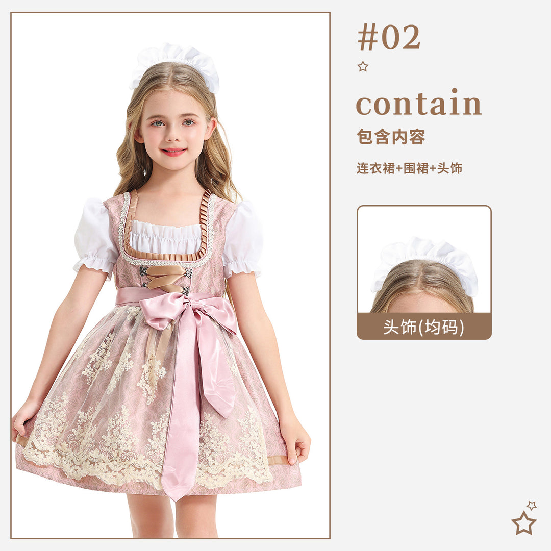 Damen nan festliches Kinderdirndl mit Spitzenoberteil, Satin-Schürze und Puffärmeln Echo Archiv