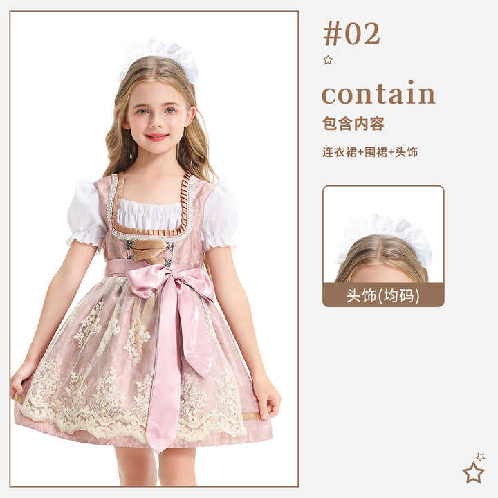 Damen nan festliches Kinderdirndl mit Spitzenoberteil, Satin-Schürze und Puffärmeln Echo Archiv