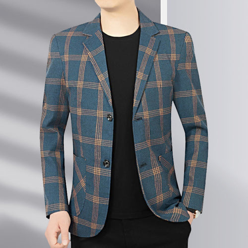 Herren Modernes kariertes Tailored-Sakko aus Wollmix mit kontrastierenden Nahtdetails und aufgesetzten Fronttaschen Echoarchiv