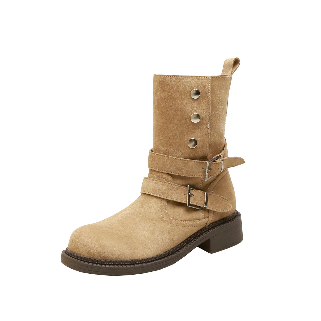 Damen Kurzschaft-Bikerboot aus Wildleder mit verstellbaren Schnallen und markantem Blockabsatz Echo Archiv