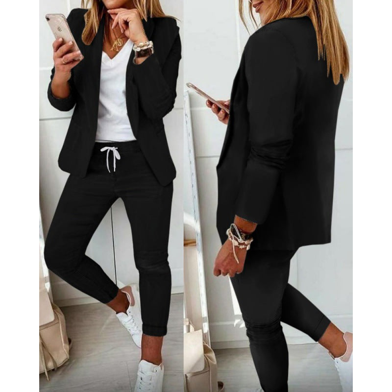 Damen Zweiteiliges Stretch-Jersey-Blazer-Set mit Kordelzug-Jogginghose Echo Archiv
