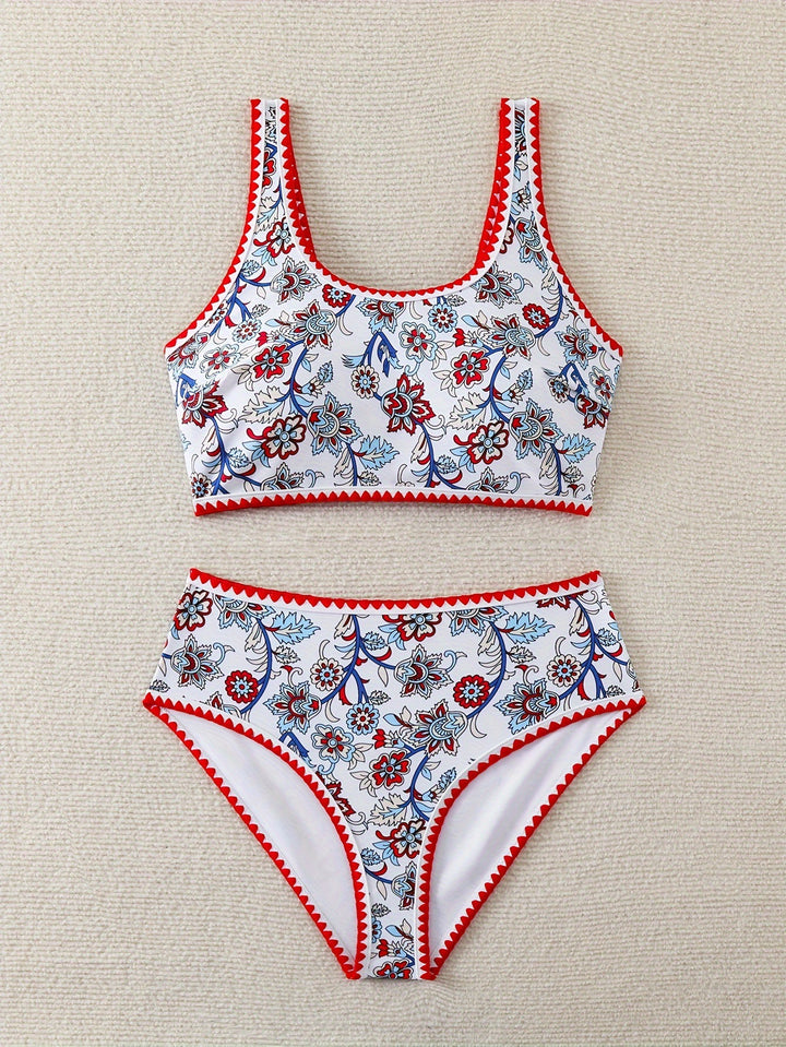 Damen Hochtailliertes Bikini-Set mit floralem Design Echo Archiv