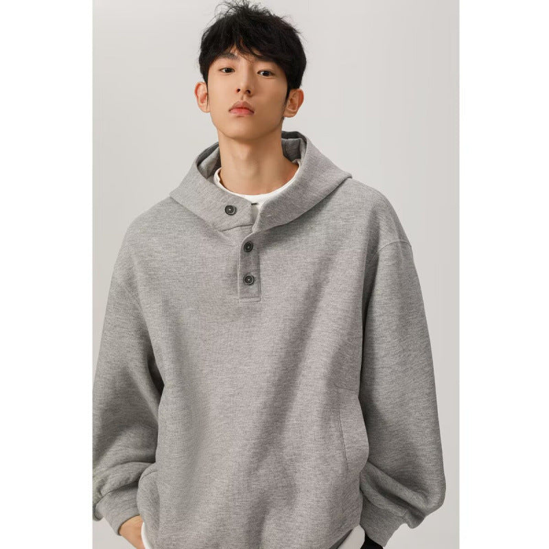 Herren Oversized Kapuzenpullover mit 3‑Knopf‑Leiste und seitlichen Eingrifftaschen Echoarchiv