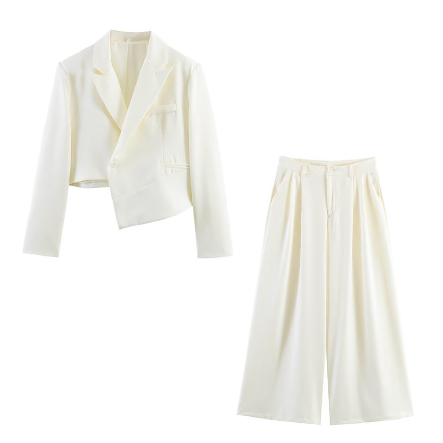 Damen Asymmetrischer Cropped-Blazer mit schräger Saumlinie und Reverskragen Echo Archiv