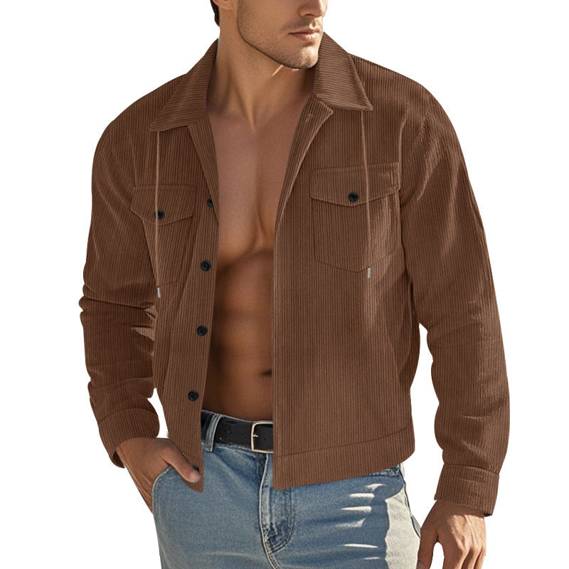 Herren nan Cord-Überhemdjacke mit Kentkragen, Druckknopfverschluss und aufgesetzten Brusttaschen Echo Archiv