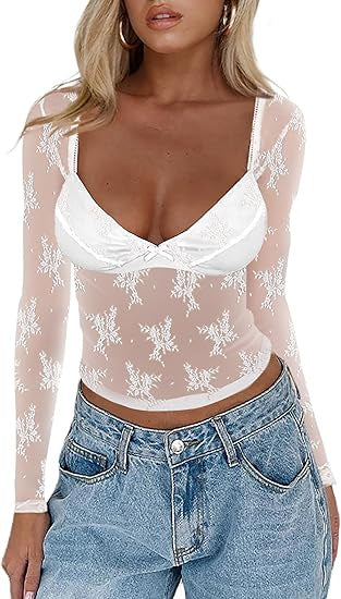 Damen Transparente Spitzenbluse mit eleganten Details Echo Archiv