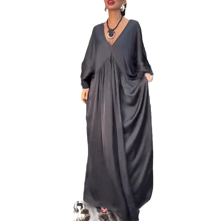 Damen nan Satinoptik Kaftan-Maxikleid mit V-Ausschnitt, geraffter Empirenaht und Volantsärmeln Echo Archiv
