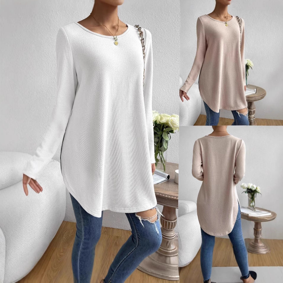 Damen Oversize Longline Feinstrick-Tunika mit Rundhalsausschnitt Echoarchiv
