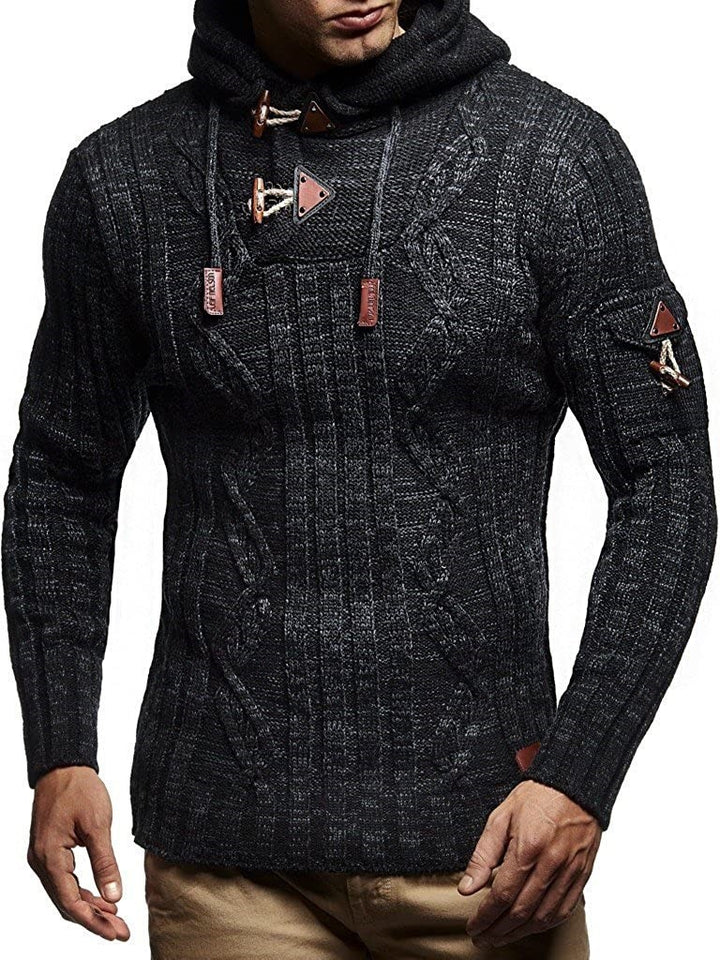 Herren Strickpullover mit Kapuze und klassischem Zopfmuster Echoarchiv