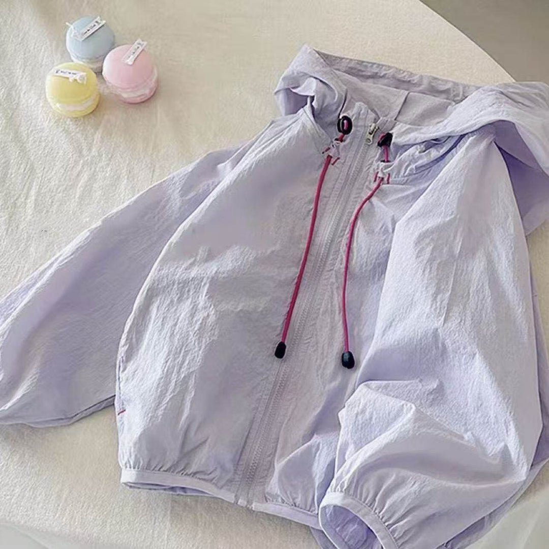 Damen nan leichte Kapuzenjacke Windbreaker mit Kordelzug, elastischem Saum und Reißverschluss Echo Archiv