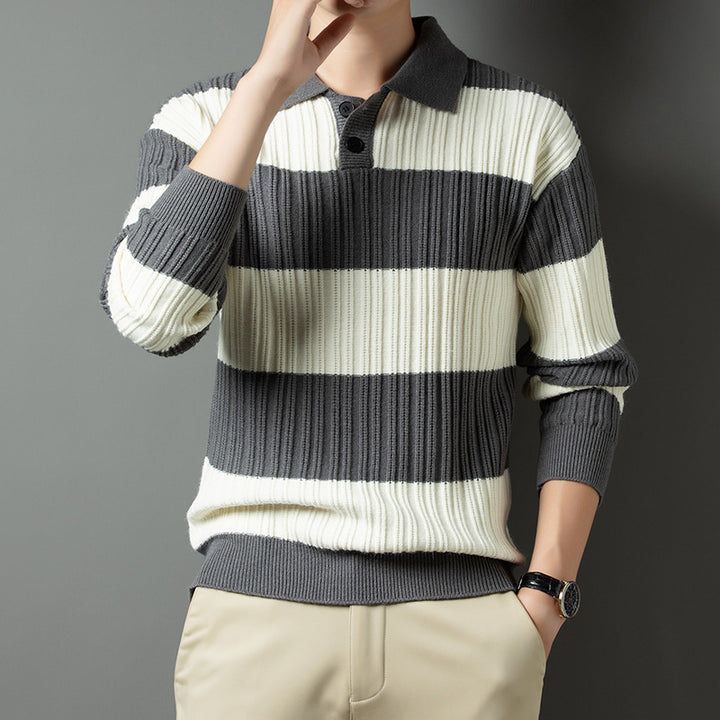 Herren Pullover aus strukturiertem Rippenstrick mit Polokragen Echoarchiv