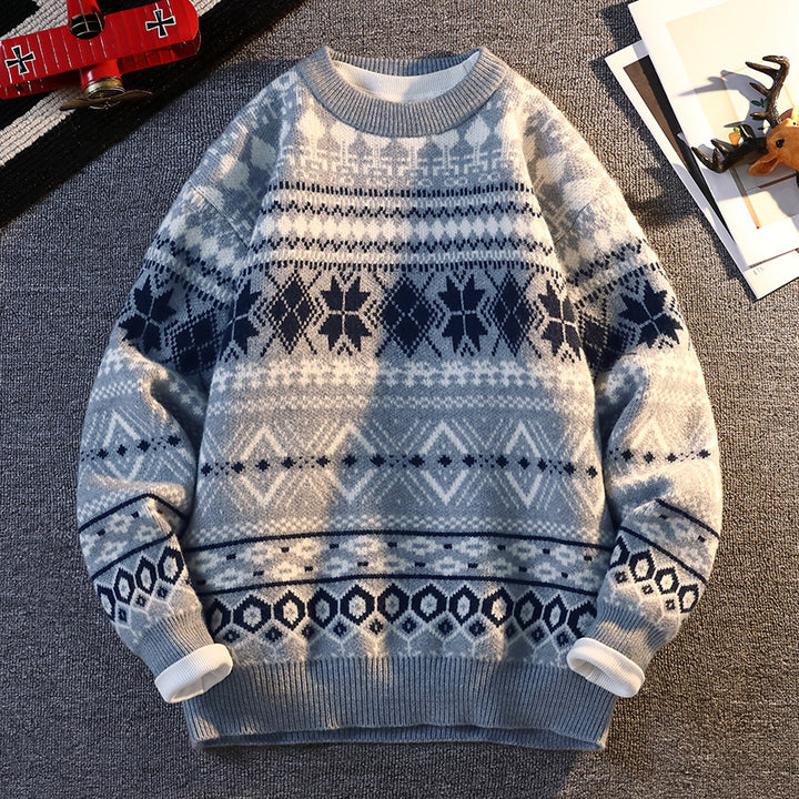 Herren gemusterter Pullover mit winterlichem Design und hohem Kragen Echoarchiv