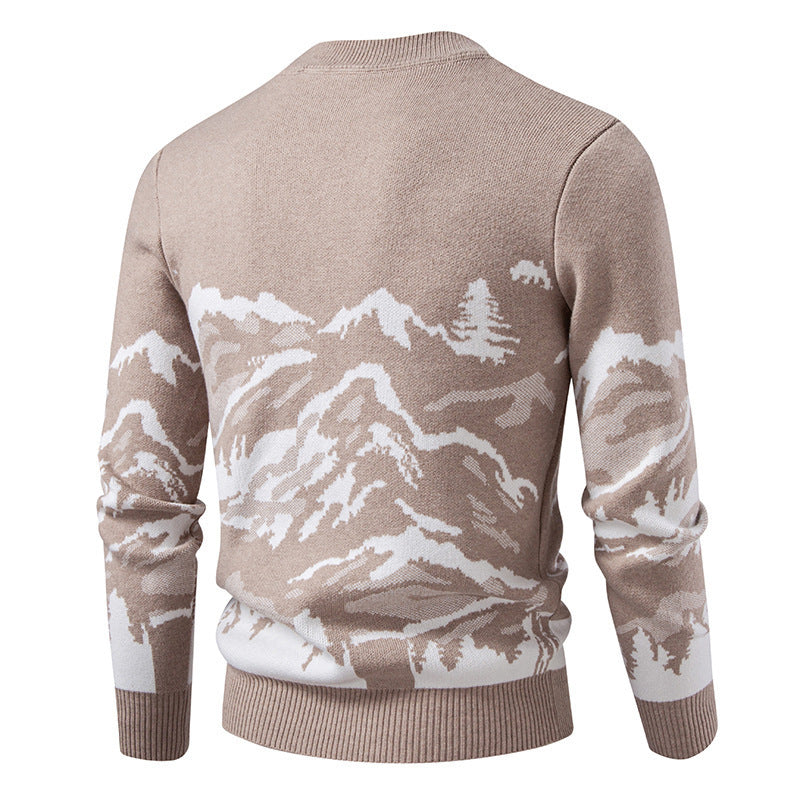 Herren Strickpullover mit Bergmotiv und hohem Kragen Echoarchiv