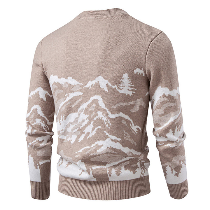 Herren Strickpullover mit Bergmotiv und hohem Kragen Echoarchiv