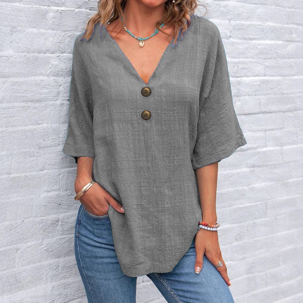 Damen V-Ausschnitt Bluse mit Knopfdetails Echo Archiv