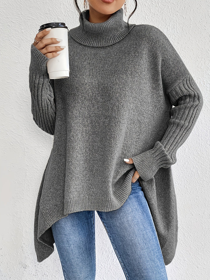 Damen nan Oversize Strickpullover mit hohem Rollkragen, gerippten Ärmeln und asymmetrischem Saum Echo Archiv