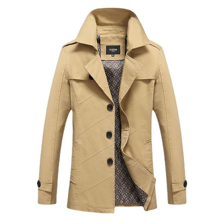 Herren moderner zweireihiger Trenchcoat mit Epauletten und kariertem Innenfutter Echo Archiv