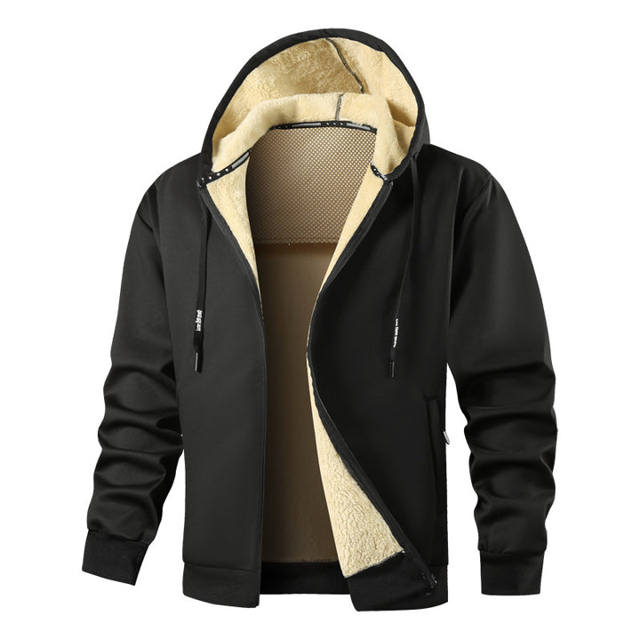 Herren Kapuzen-Sweatjacke mit wärmender Teddy-Innenfütterung, Zwei-Wege-Reißverschluss & gerippten Bündchen Echoarchiv