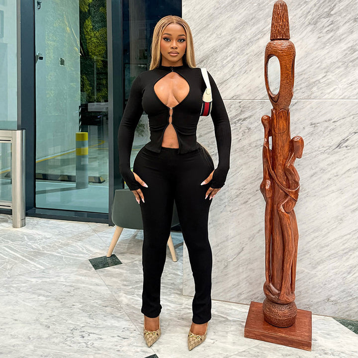 Damen Cut-Out Jumpsuit mit elegantem Stehkragen und figurbetontem Schnitt Echo Archiv