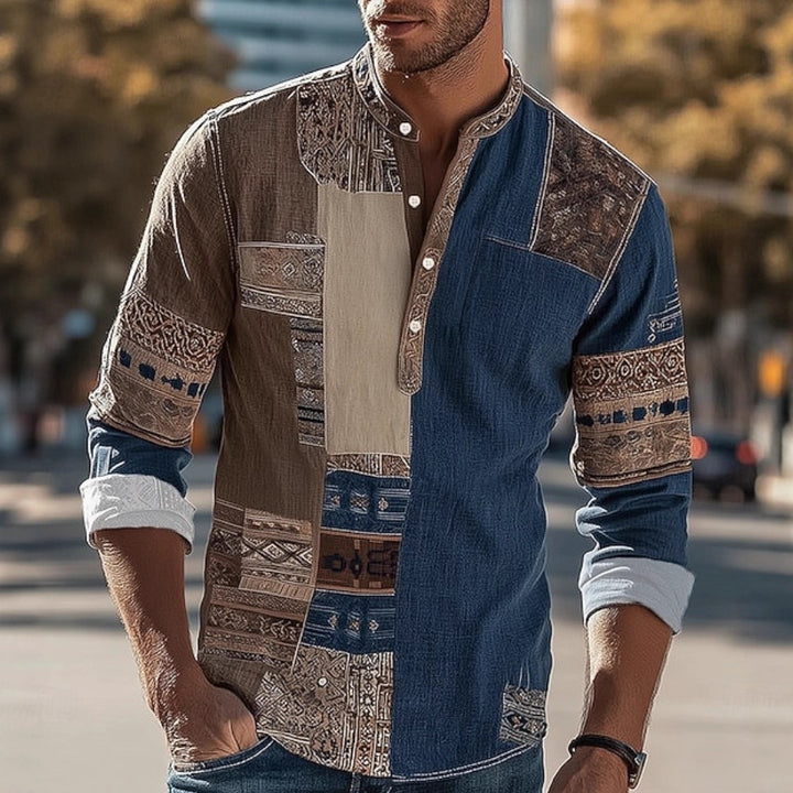Herren Patchwork-Hemd mit modernem Design und einzigartigen Mustern Echoarchiv