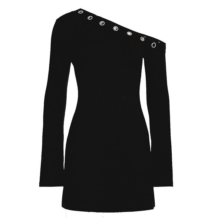 Damen Ein-Schulter Longsleeve-Minikleid mit Ösenbordüre Echo Archiv