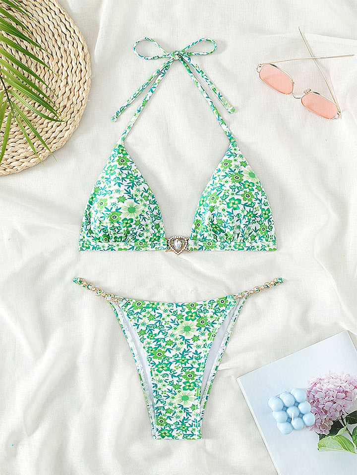 Damen Triangel-Bikini mit dekorativen Kettendetails und floralen Akzenten Echo Archiv